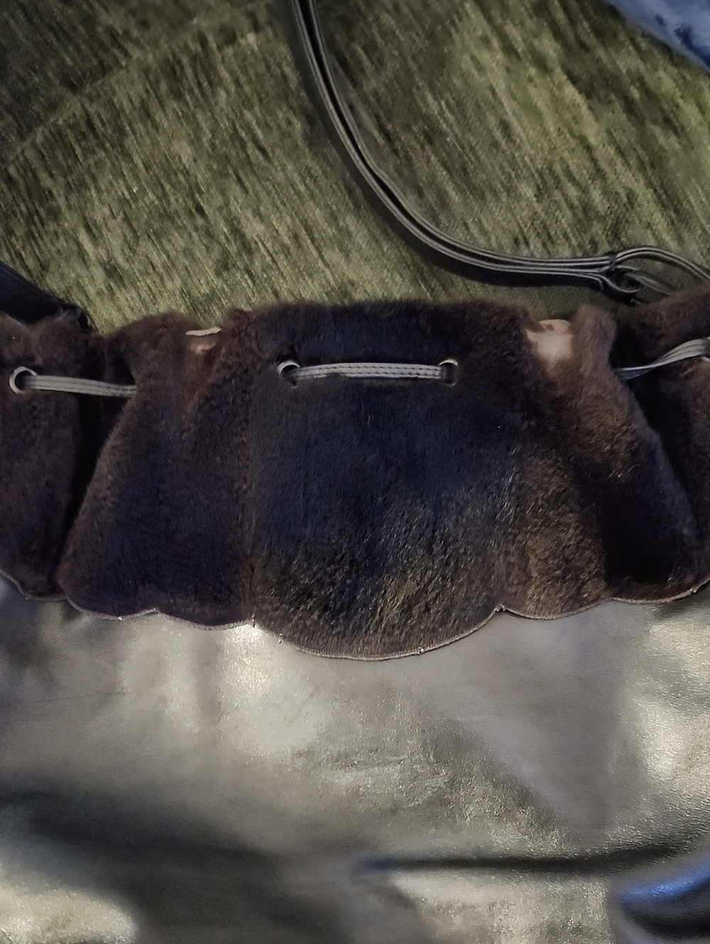 Fendi Rare Leather & Fur Shoulder Bag Drawstring Black & Brown Authentic - Picture 12 of 16